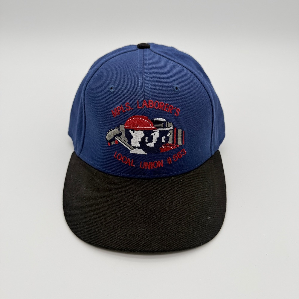 VTG DeLong Laborers Local Union 563 Hat M/L Blue Black Snapback Workwear 80s 90s